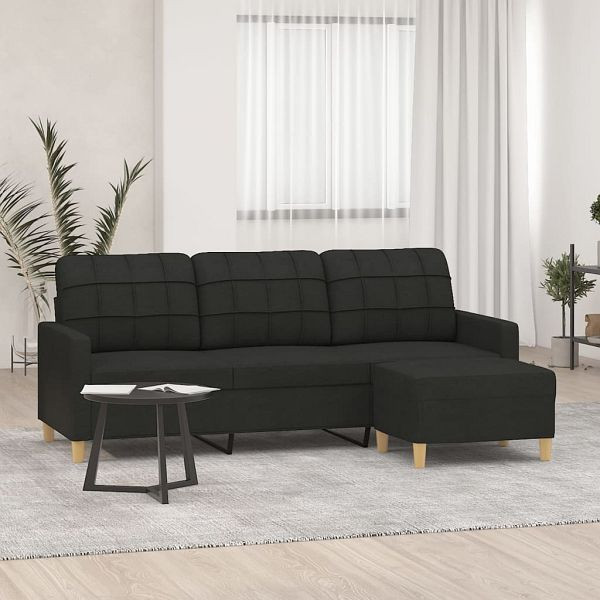 vidaXL 3-Sitzer-Sofa mit Hocker Schwarz 180 cm Stoff, 3201005