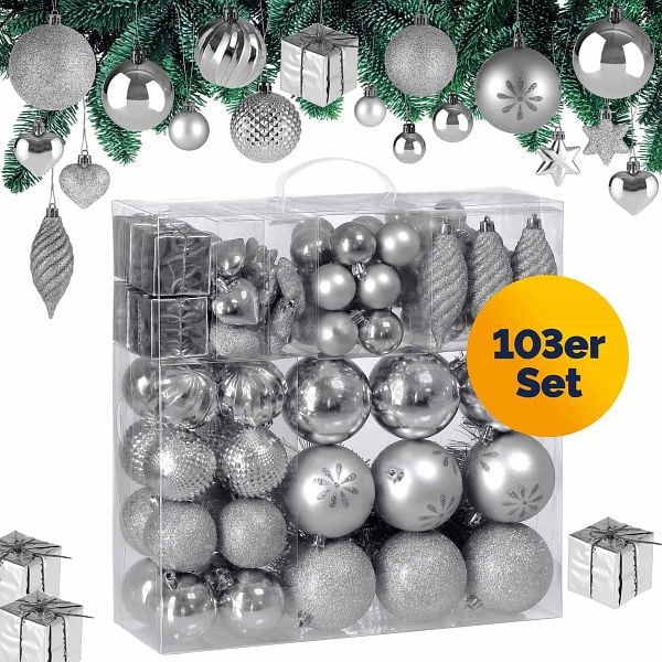 DEUBA Weihnachtskugeln Silber 103 in matt glänzend & glitzernd, 103309