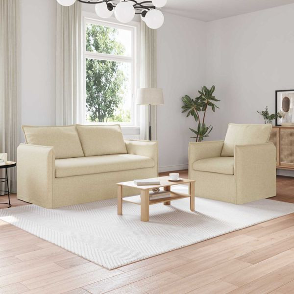 vidaXL Sofa 140cm 2 pcs Creme Metall, 3407572, 8721364374591