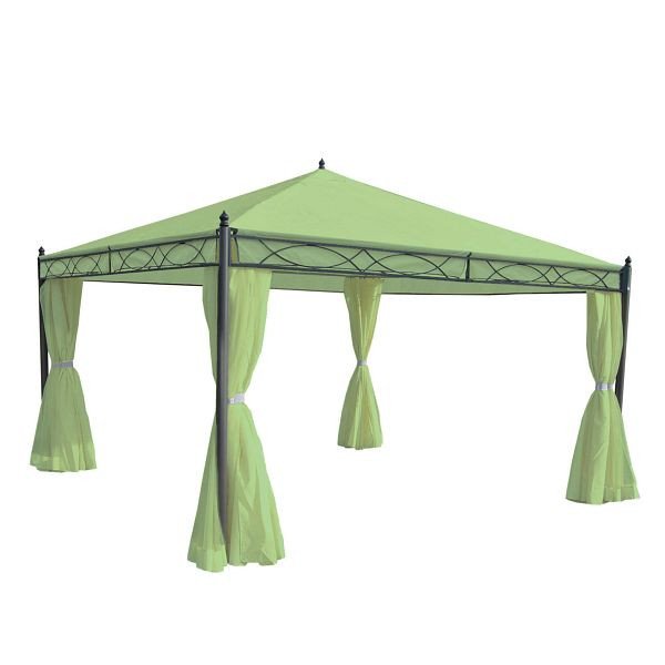 Mendler Pergola Cadiz, Garten Pavillon, stabiles 7cm-Gestell mit Seitenwand, grün 4x4m, 77126+64109+77121
