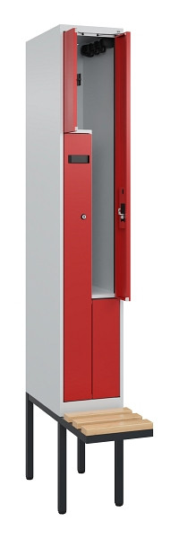 C+P Z-Spind Evolo PLUS, Bank, 2 Fächer, 2120x300x815mm, 7035/3000, Zylinderschloss, Sitzfläche Holz, 0490437-102 S10030