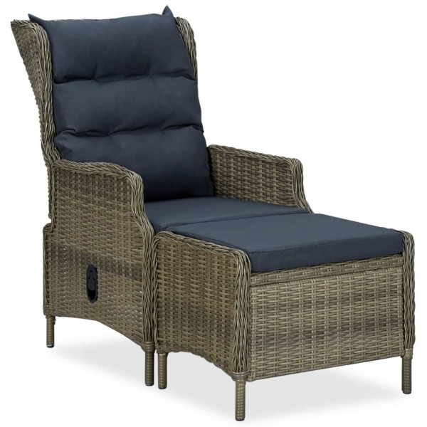 vidaXL Verstellbarer Gartensessel mit Fußhocker Poly Rattan Braun, 313305