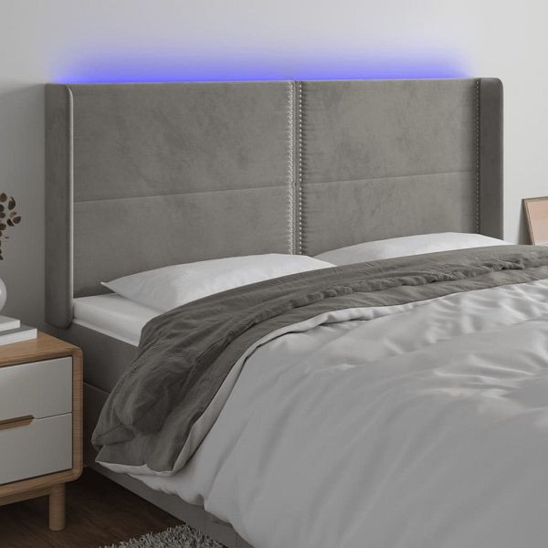 vidaXL LED Kopfteil Hellgrau 203x16x118/128 cm Samt, 3123974