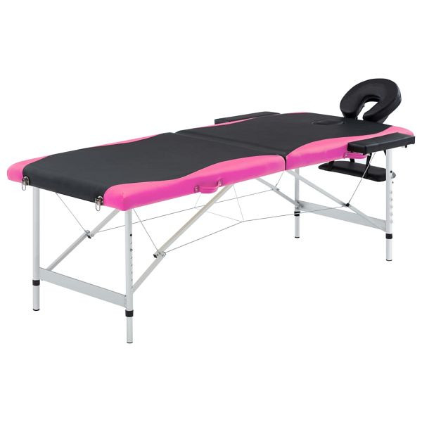 vidaXL Massageliege Klappbar 2-Zonen Aluminiumgestell Schwarz und Rosa, 110232