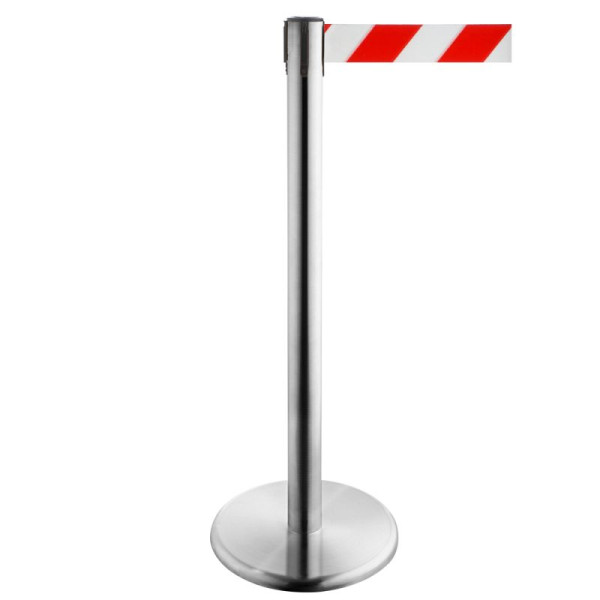 Stein HGS Personenleitsystem -P-LINE Future-, Edelstahl, rot/weiß diagonal (schraffiert), mit Sicherheitsverschluss (selbstlösend), Gurtlänge: 2,3 m, 12798-1303