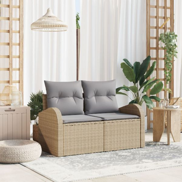 vidaXL Zweisitzer Garten Sofa mit Stauraum & Kissen aus beigem Poly Rattan, 42006745