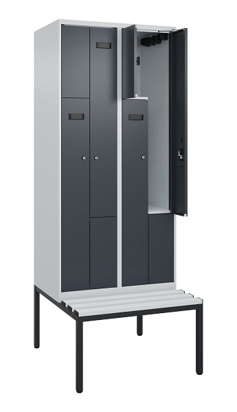 C+P Z-Spind Evolo PLUS, Bank, 4 Fächer, 2120x800x815mm, 7035/7016, Zylinderschloss, Sitzfläche Kunststoff, Sitzbank, 0490537-224 S10093