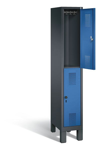 C+P Spind doppelstöckig Evolo, H1850xB320xT500mm, Farbe: Schwarzgrau / Enzianblau, 48310-10 S10031