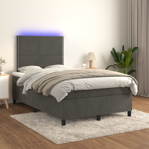 vidaXL Boxspringbett mit Matratze & LED Dunkelgrau 120x200 cm Samt, 3136054