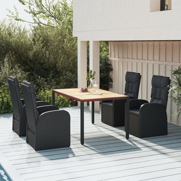 vidaXL 5-teilig Garten-Essgruppe mit Kissen Schwarz Poly Rattan, 3157600
