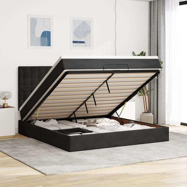 vidaXL Ottoman-Bett mit Matratzen & LEDs Schwarz 160x200 cm Samt, 3314476