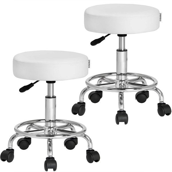 casaria Rollhocker 2er-Set Kunstleder Weiß 360° drehbar, 995973
