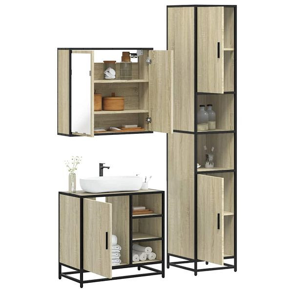 vidaXL 3-tlg. Badmöbel-Set Sonoma-Eiche Holzwerkstoff, 3301086