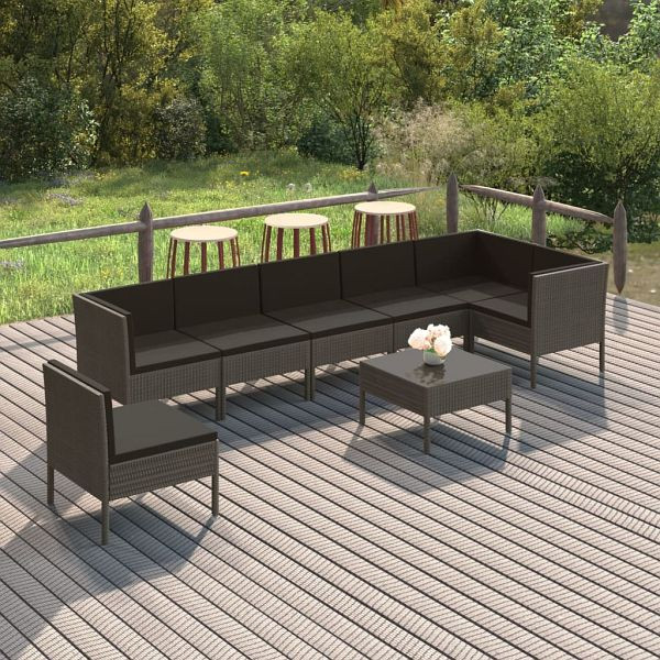 vidaXL 8-teilig Garten-Lounge-Set mit Auflagen Poly Rattan Grau, 3094390