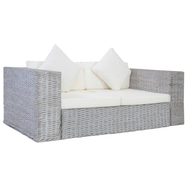 vidaXL 2-Sitzer-Sofa mit Kissen Grau Natürliches Rattan, 283070