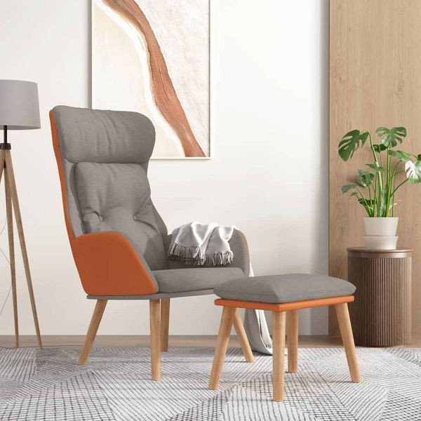 vidaXL Relaxsessel mit Hocker Hellgrau Kunstleder & Stoff, 3097761