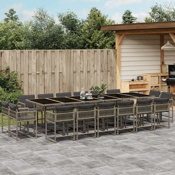 vidaXL 17-tlg. Garten-Essgruppe mit Kissen Grau Poly Rattan, 3211604
