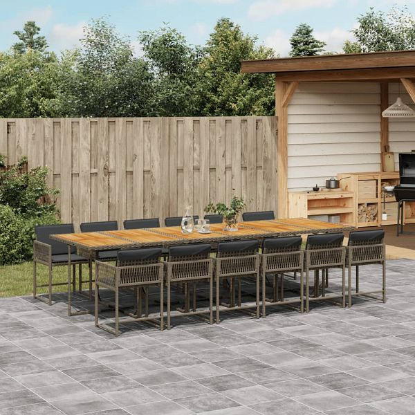 vidaXL 13-teilig Garten-Essgruppe mit Kissen Grau Poly Rattan, 3211490