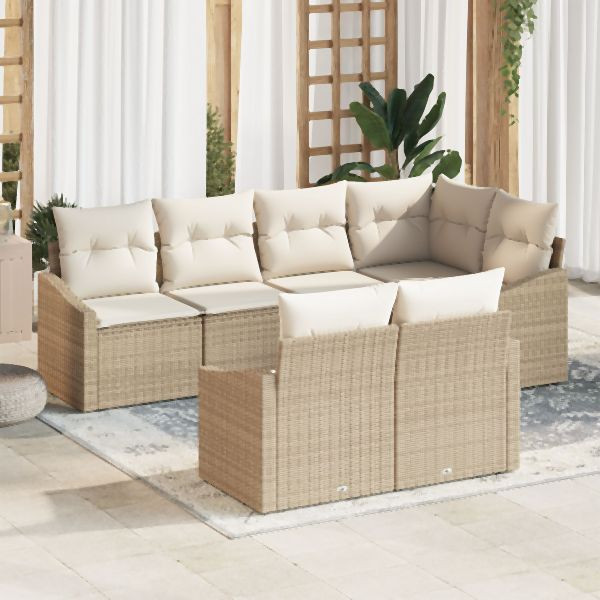 vidaXL Garten-Sofa-Set 7-teilig Beige Resin Rattan Garten-Sofa-Set, 3355430