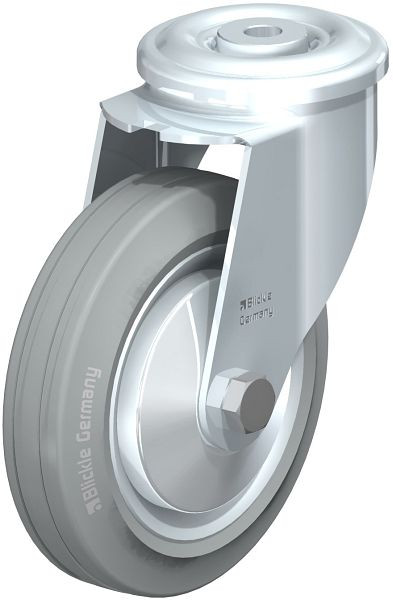 Blickle LER-VE 150R-SG-FA Stahlblech-Lenkrolle mit Rückenloch, Vollgummi, Grau, 659664