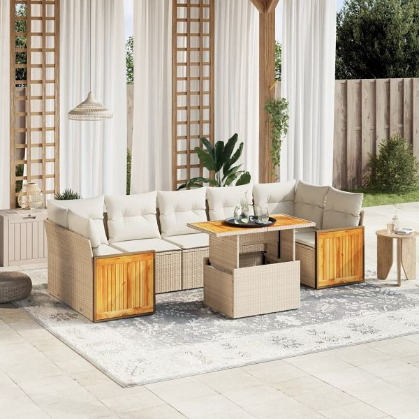 vidaXL 8-teilig Garten-Sofagarnitur mit Kissen Beige Poly Rattan, 3273872