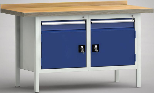 KLW Standard-Werkbank - 1500 x 700 x 840 mm L x T x H, links & rechts 100EA/Türe 400 mm, WS177N-1500M40-E7022