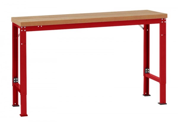 Manuflex Grundwerkbank PROFI Spezial mit Multiplexplatte, BxTxH = 2000 x 700 x 740-1040 mm, Rubinrot, TP6034.3003