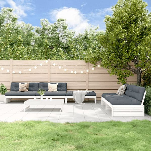 vidaXL 6-teilig Garten-Lounge-Set mit Kissen Weiß Massivholz, 3186124