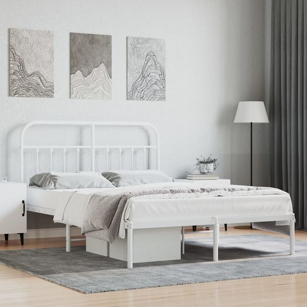 vidaXL Bettgestell mit Kopfteil Metall Weiß 135x190 cm, 352626