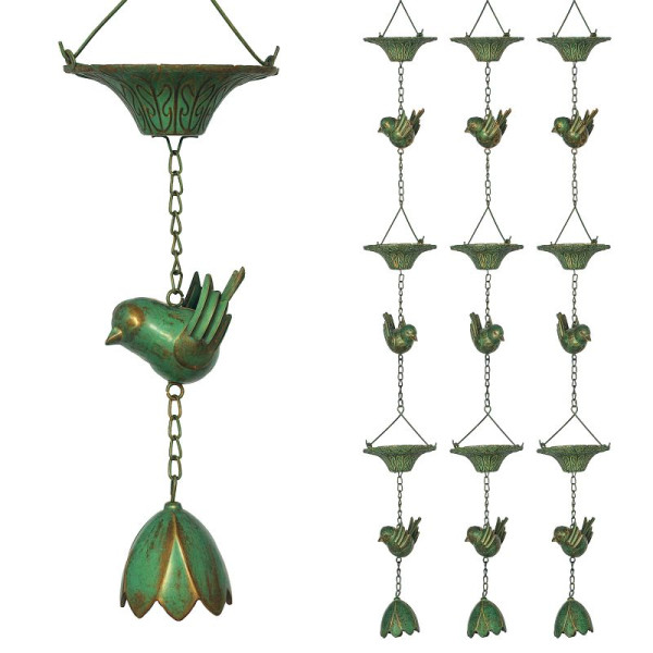 Outsunny 3er Set Regenkette 123cm Regenablaufkette aus Metall Ablaufkette mit befestigtem Aufhänger, 84J-072V00DG