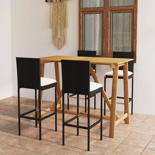vidaXL 5-tlg. Gartenbar-Set mit Kissen Schwarz, 3067958