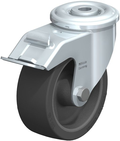 Blickle LIR-POSI 100G-FI Hitzebeständige Stahlblech-Lenkrolle mit Rückenloch & Feststeller, Silikon-Gummi, Schwarz, 763592