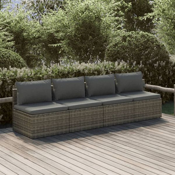 vidaXL 4-teilig Garten-Lounge-Set mit Kissen Grau Poly Rattan, 3157369