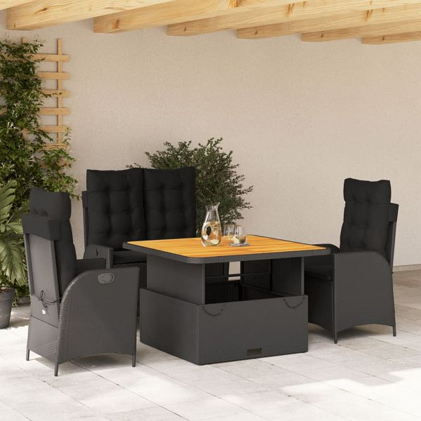 vidaXL 4-teilig Garten-Essgruppe mit Kissen Schwarz Poly Rattan, 3277452