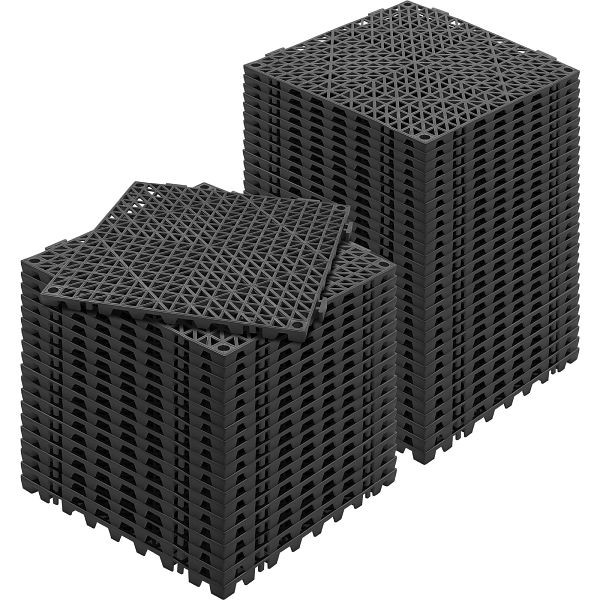 VEVOR Ineinandergreifende Fliesen 50 Stück, 30 x 30 cm Außenbereich Quadratische Terrasse PVC Badezimmer, Toilette, Schwarz, HZXSJDD1212Y2YO2XV0