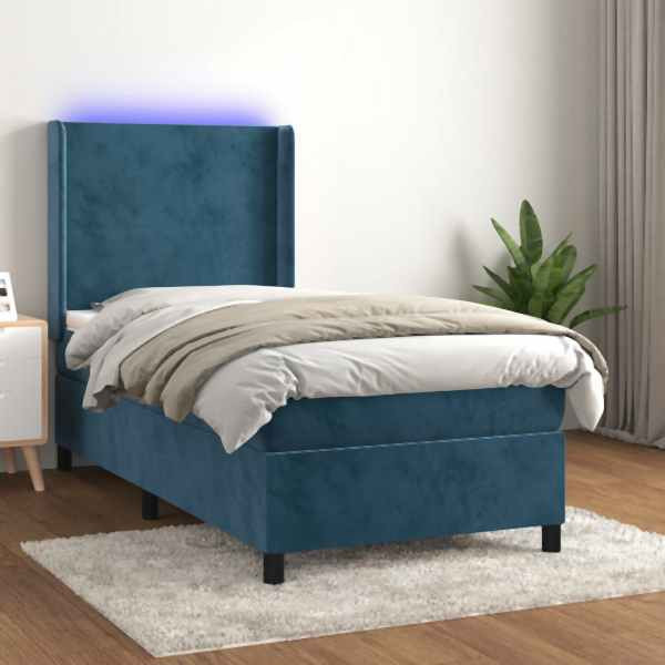 vidaXL Boxspringbett mit Matratze & LED Dunkelblau 80x200 cm Samt, 3139413