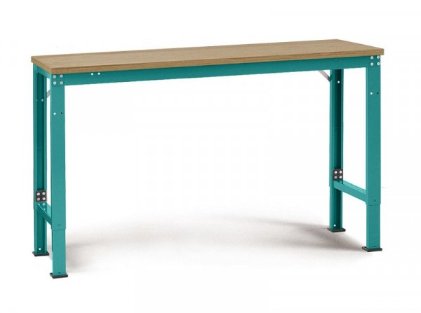 Manuflex Arbeits-Grundtisch UNIVERSAL Spezial mit Multiplexplatte, BxTxH = 2000 x 1200 x 722-1022 mm, Wasserblau, AU7135.5021