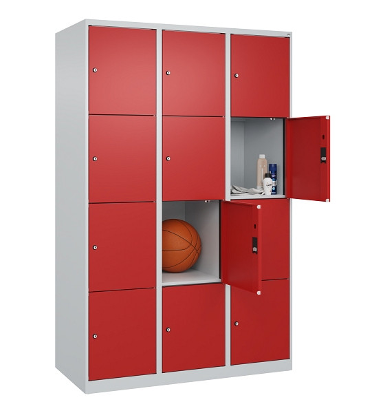 C+P Schließfachschrank Evolo PLUS, 12 Fächer, 1850x1200x500mm, 7035/3000, Abteile 3, Abteilbreite 400 mm, 049000-324 S10003