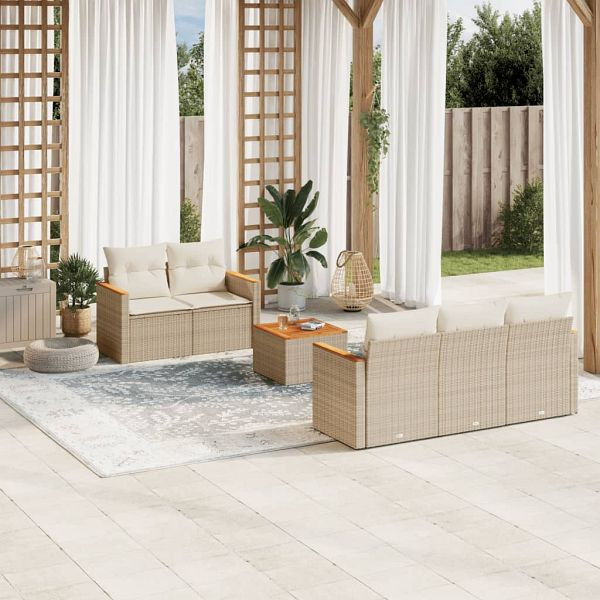 vidaXL 6-teilig Garten-Sofagarnitur mit Kissen Beige Poly Rattan, 3225785
