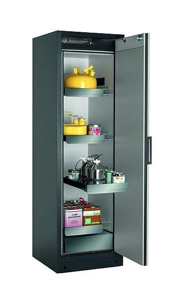 asecos Sicherheitsschrank Q-CLASSIC-90, Q90.195.060.R in lichtgrau RAL 7035 mit 3x Auszugswanne Standard (Edelstahl), 30073-041-33427