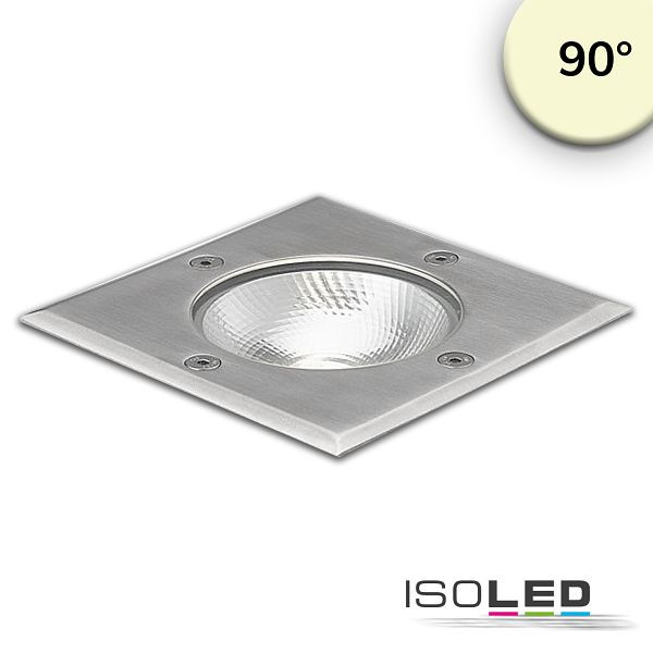 ISOLED LED Bodeneinbaustrahler, eckig, Edelstahl, IP67, 7W COB, 90°, warmweiß, 112214