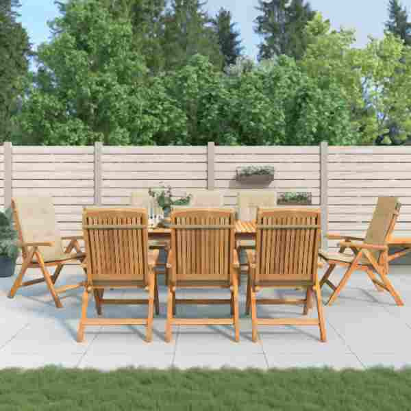 vidaXL Gartenstühle mit Auflagen 8 Stück Massivholz Teak, 3196526