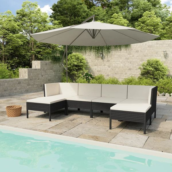 vidaXL 6-tlg. Garten-Lounge-Set mit Auflagen Poly Rattan Schwarz, 3056962