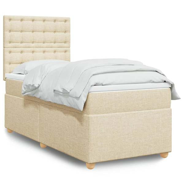 vidaXL Boxspringbett mit Matratze Creme 90x190 cm Stoff, 3293454