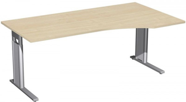 geramöbel PC-Schreibtisch rechts höhenverstellbar, C Fuß Blende optional, 1800x1000x680-820, Ahorn/Silber, N-647305-AS