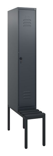 C+P Umkleidespind Classic PLUS, mit untergebauter Sitzbank, 1950x300x815mm, 7016/7016, Drehriegel, 0800505-10 S10042