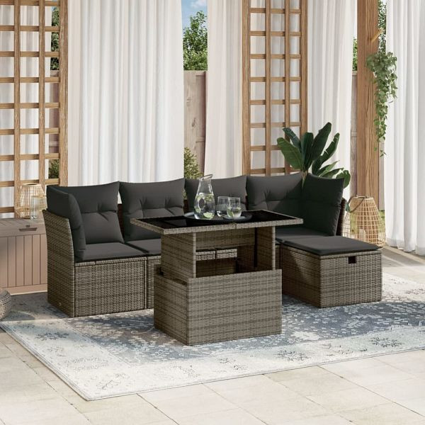 vidaXL 6-teilig Garten-Sofagarnitur mit Kissen Grau Poly Rattan, 3274640