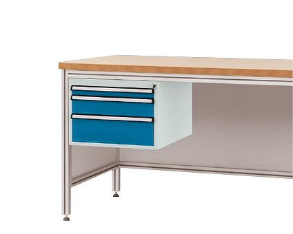 Manuflex Gehäuse-Unterbau für ALU-Arbeitstische, Nutzhöhe 300 mm mit 3 Schubfächern, für Tischtiefe 800 mm, lichtgrau/brillantblau, ZB4672.0002