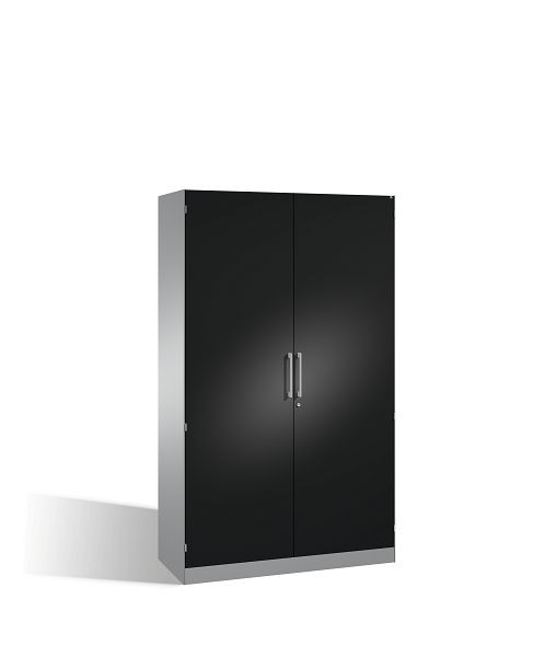 C+P Flügeltürenschrank Asisto, H1980xB1200xT435mm, Farbe: Weißaluminium / Schwarzgrau, Bügelgriff, 5 OH, 141001-000 S10172