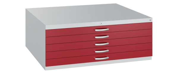 C+P Flachablageschrank Serie 7100_7200, H420xB1100xT765mm, 7035/3003, 5 Schubladenblenden doppelwandig, 7100-000 S10293